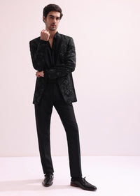 Black Stylized Cut Lapel Tuxedo With Shirt And Pants