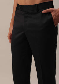 Black Terry Rayon Tuxedo Set With Cut Work Embroidery