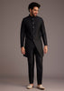 Black Textured Bandhgala With Embellished Full Sleeve Jacket