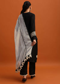 Black Thread Work Kurta Palazzo Set With Dupatta