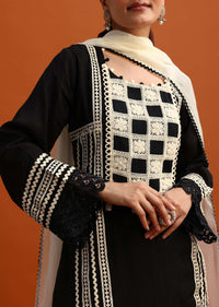 Black Thread Work Kurta Palazzo Set With Dupatta