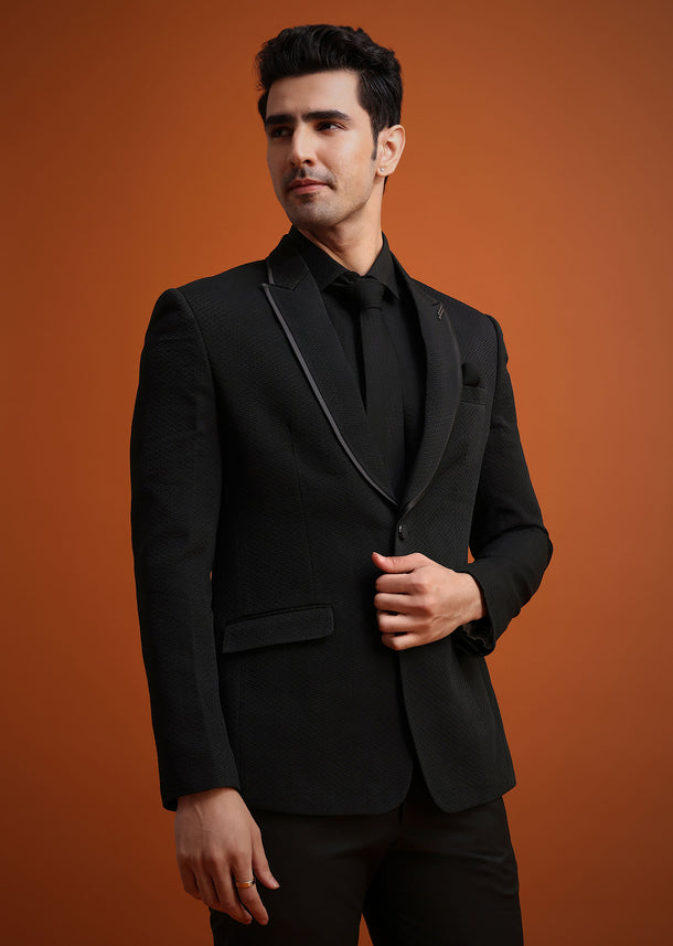 Black Tuxedo And Shirt Set With Pocket Square