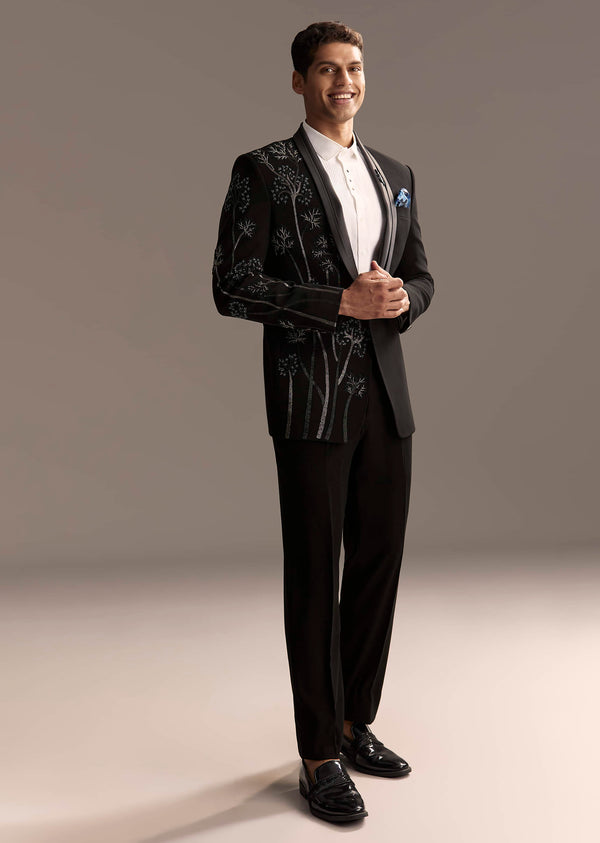 Black Tuxedo For Men With Beads And Zardosi Work
