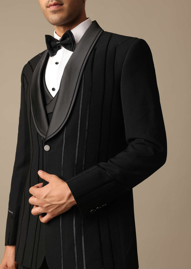 Black Tuxedo Set With Cutwork Detail