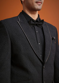 Black Tuxedo Set With Pocket Square And Bow