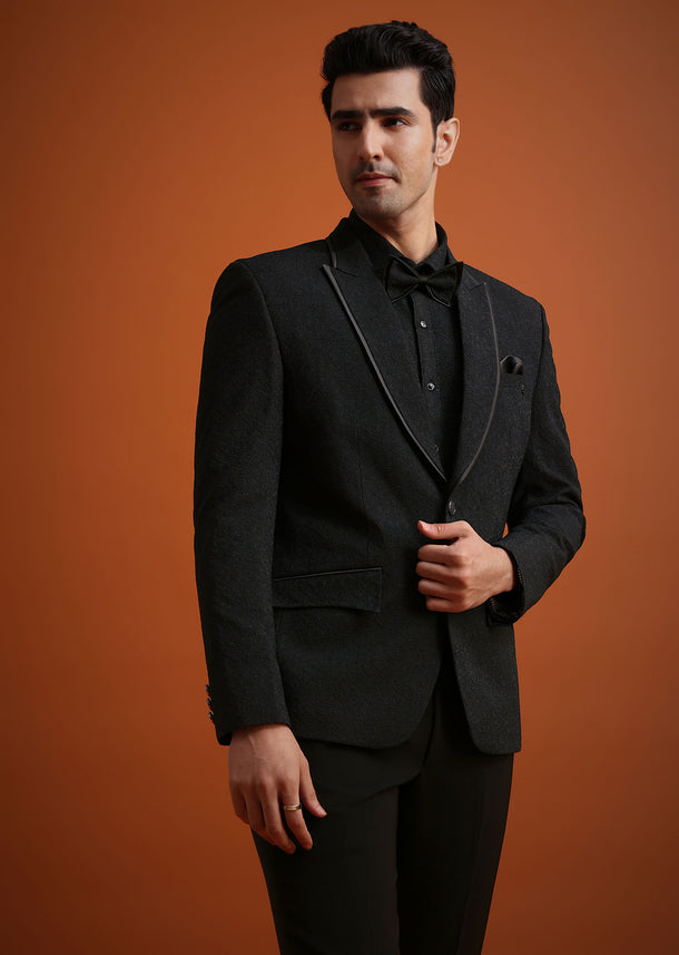 Black Tuxedo Set With Pocket Square And Bow