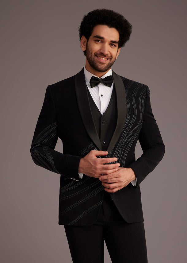 Black Tuxedo With Embellished Swirl Detailing