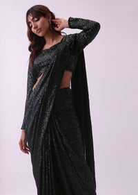 Black Sequins Saree And Blouse With Crystal Detailing