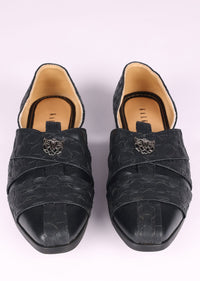 Black Vegan Leather Jutti With Criss Cross Design