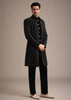 Black Velvet Indowestern Set With Sequin Work