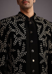 Black Velvet Zari Embroidered Indowestern Trouser Suit