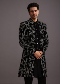 Black Velvet Zari Embroidered Indowestern Trouser Suit