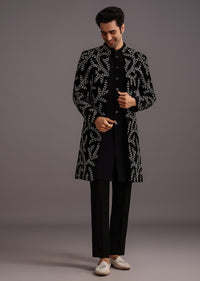 Black Velvet Zari Embroidered Indowestern Trouser Suit