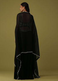 Black Zardosi Embellished Crop Top And Palazzo Set With Jacket