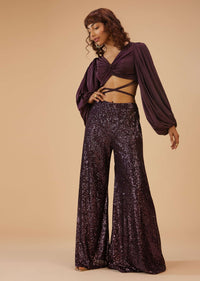 Wine Purple Palazzo And Crop-Top Set