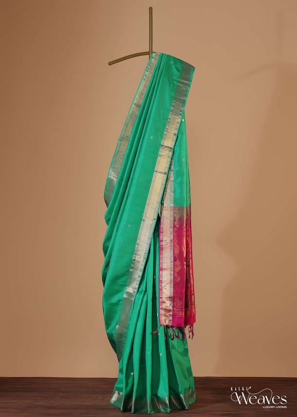 Blarney Green Album Silk Saree With South Paithani Pallu And Unstitched Blouse