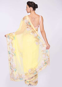 Blonde yellow georgette saree with net embroidered border