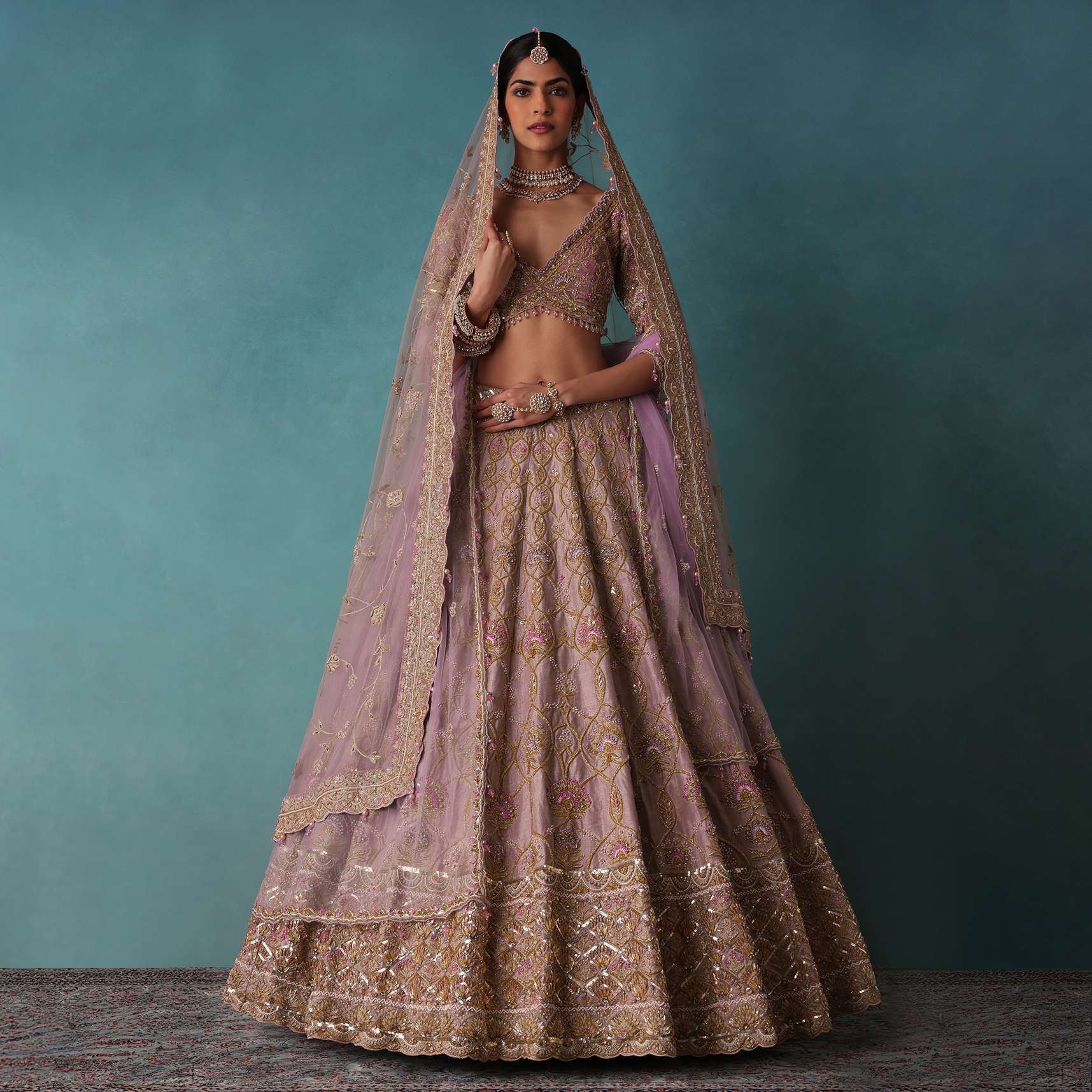Bloom Pink Bridal Lehenga In Raw Silk With Hand Embroidery