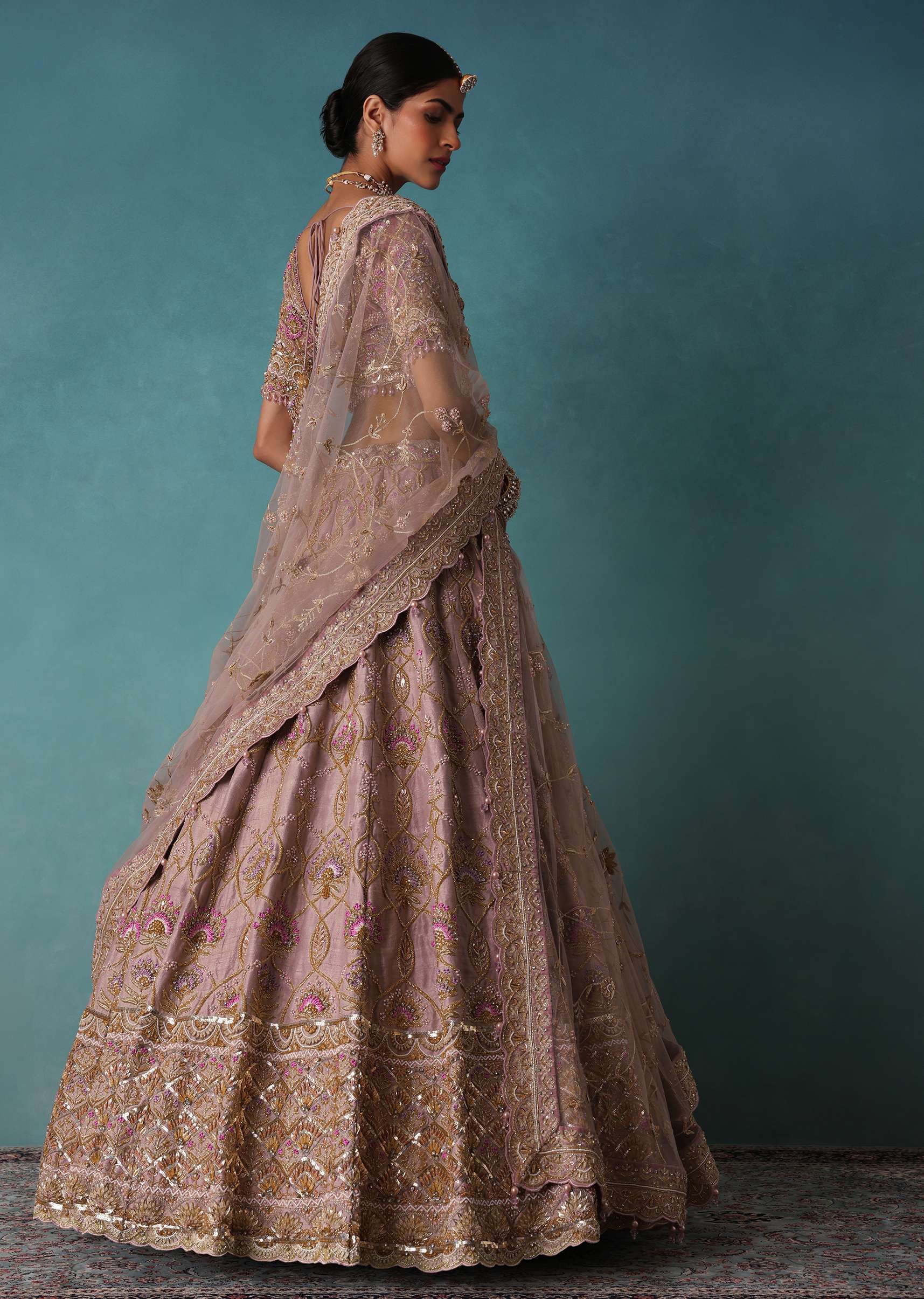 Bloom Pink Bridal Lehenga In Raw Silk With Hand Embroidery