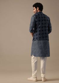 Blue Bandhani Print Bundi & Kurta Set in Silk