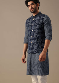 Blue Bandhani Print Bundi & Kurta Set in Silk