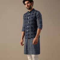 Blue Bandhani Print Bundi & Kurta Set in Silk