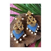 Blue Baroque Stone Earrings With Gold Plated Symmetric Peacock Design Online - By Kripa Pranay