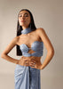 Blue Bodycon Blouse with a Dhoti Style Draped Skirt