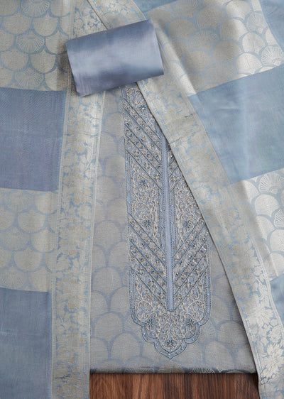 Blue Brocade Embroidered Suit