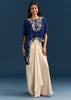 Blue Cape Crop Top Skirt Set With Embroidered Details