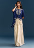 Blue Cape Crop Top Skirt Set With Embroidered Details
