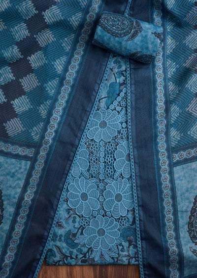 Blue Cotton Lace Suit Set