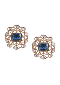 Blue Crystal Gold Plated Studs With Kundan And Stones Work Online - Kalki Fashion