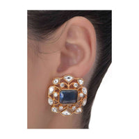 Blue Crystal Gold Plated Studs With Kundan And Stones Work Online - Kalki Fashion