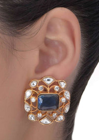 Blue Crystal Gold Plated Studs With Kundan And Stones Work Online - Kalki Fashion