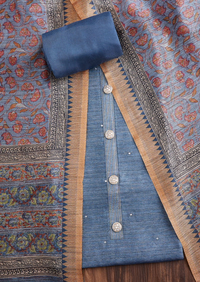 Blue Dola Silk Suit Set