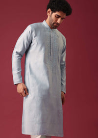 Blue Embroidered Kurta Set In Silk