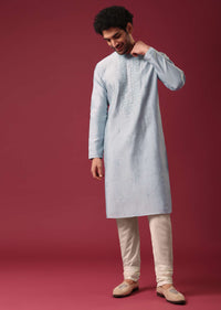 Blue Embroidered Kurta Set In Silk