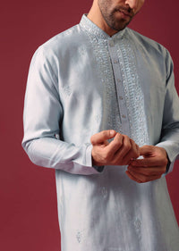 Blue Embroidered Kurta Set In Silk