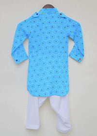 Kalki Boys Blue Kurta And Salwar Set Featuring Printed Buttis In Bee And Beehive Motifs By Fayon Kids