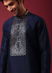 Blue Kurta Set In Silk with Leather Work