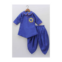 Blue Kurti With Embroidered Pocket And Dhoti Pants Online - Kalki Fashion