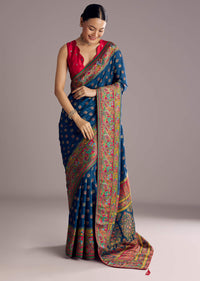Blue Multicolor Dola Silk Saree With Thread And Butti Motifs