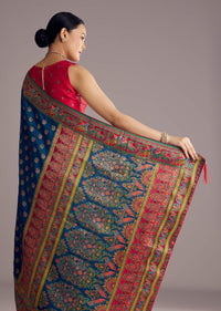 Blue Multicolor Dola Silk Saree With Thread And Butti Motifs
