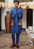 Blue Ombre Silk Jacket Set With Artistic Detailing