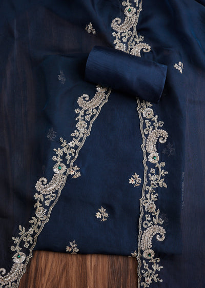 Blue Organza Embroidered Suit