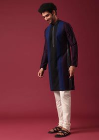 Blue Pintuck Colorblock Kurta Set in Silk