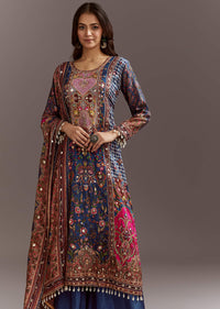Blue Printed Gotta Lace Sequin Kurta Set With Floral Print Dupatta