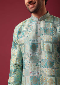 Blue Printed Kurta Set In Silk