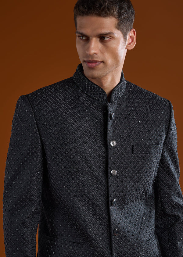 Blue Rayon Mens Jodhpuri With Beads And Thread Work